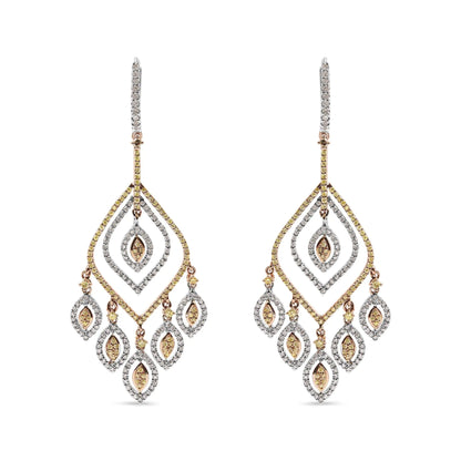 14K White and Rose Gold 2 1/2 Cttw Diamond Curved Rhombus Shape Drop and Chandelier Style Dangle Earring (J-K Color, I2-I3 Clarity) - WanderMart Co.