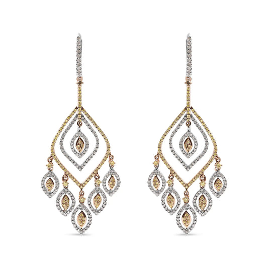 14K White and Rose Gold 2 1/2 Cttw Diamond Curved Rhombus Shape Drop and Chandelier Style Dangle Earring (J-K Color, I2-I3 Clarity) - WanderMart Co.