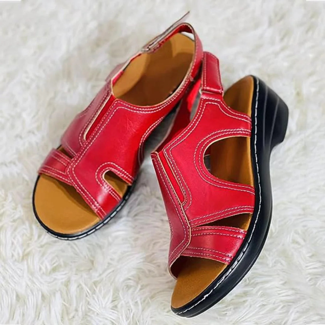 Orthopedic Leather Wedge Sandals - WanderMart Co.