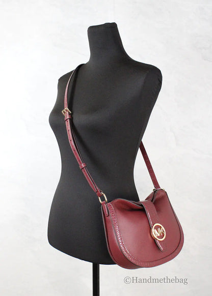 Michael Kors Gabby Dark Cherry Foldover Hobo Crossbody Bag - WanderMart Co.