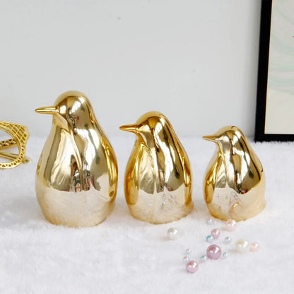 Gold Ceramic Penguin Fake Animal Statue - WanderMart Co.