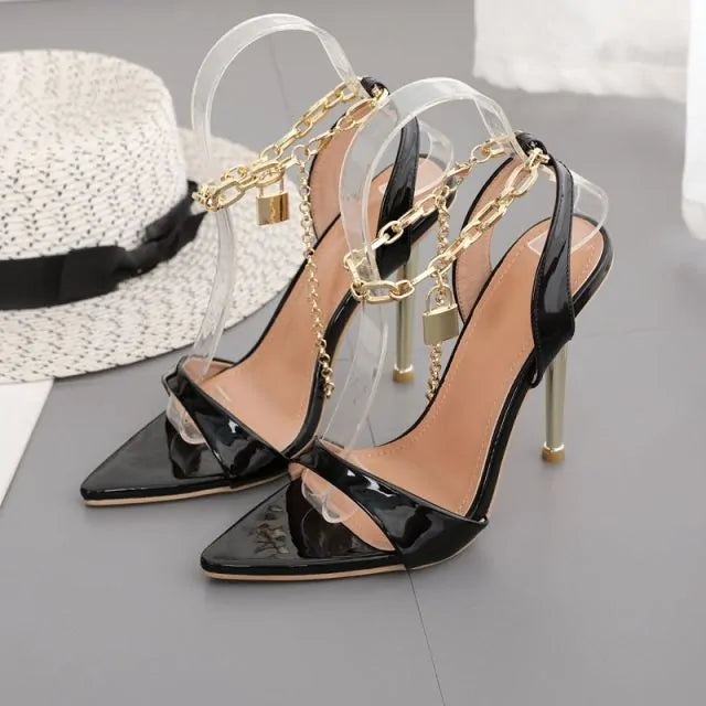 Chain Ankle Strap Peep Toe High Heels - WanderMart Co.