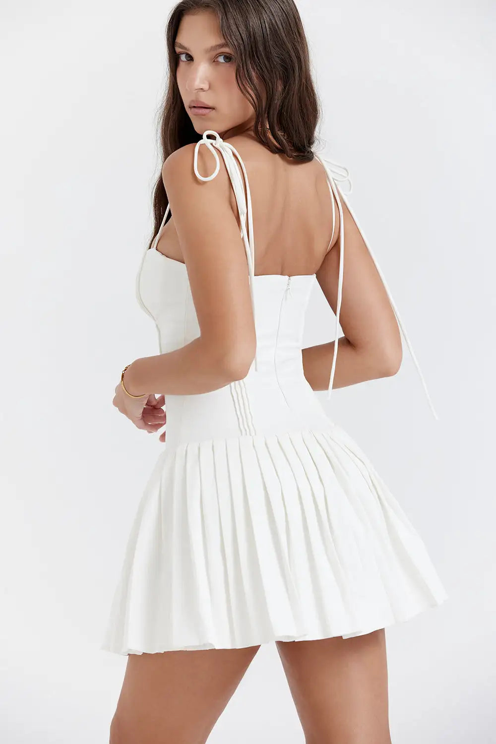 White Pleated Dress - WanderMart Co.