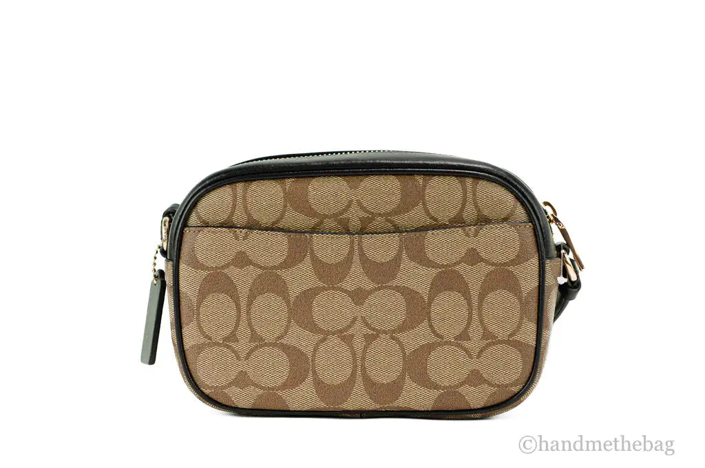 Coach (C9926) Jamie Mini Khaki Black Coated Canvas Camera Crossbody Handbag - WanderMart Co.