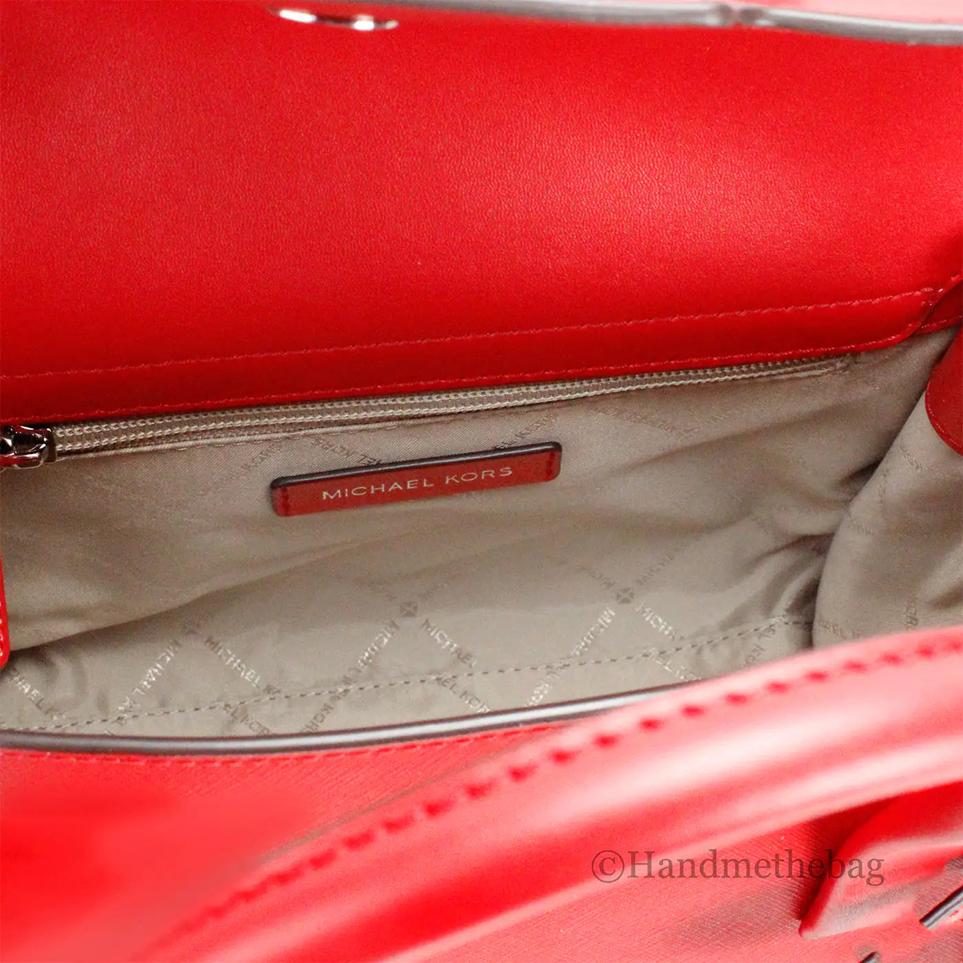 Michael Kors Carmen Medium Bright Red Vegan Leather Satchel - WanderMart Co.