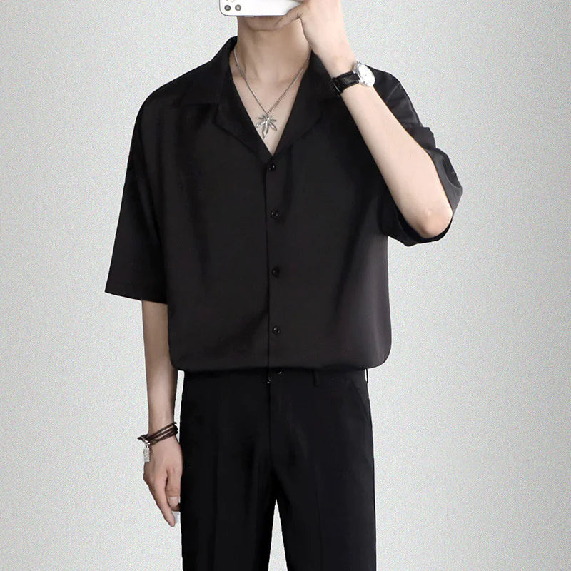 Men's Loose Casual Draped Ice Silk Shirt - WanderMart Co.