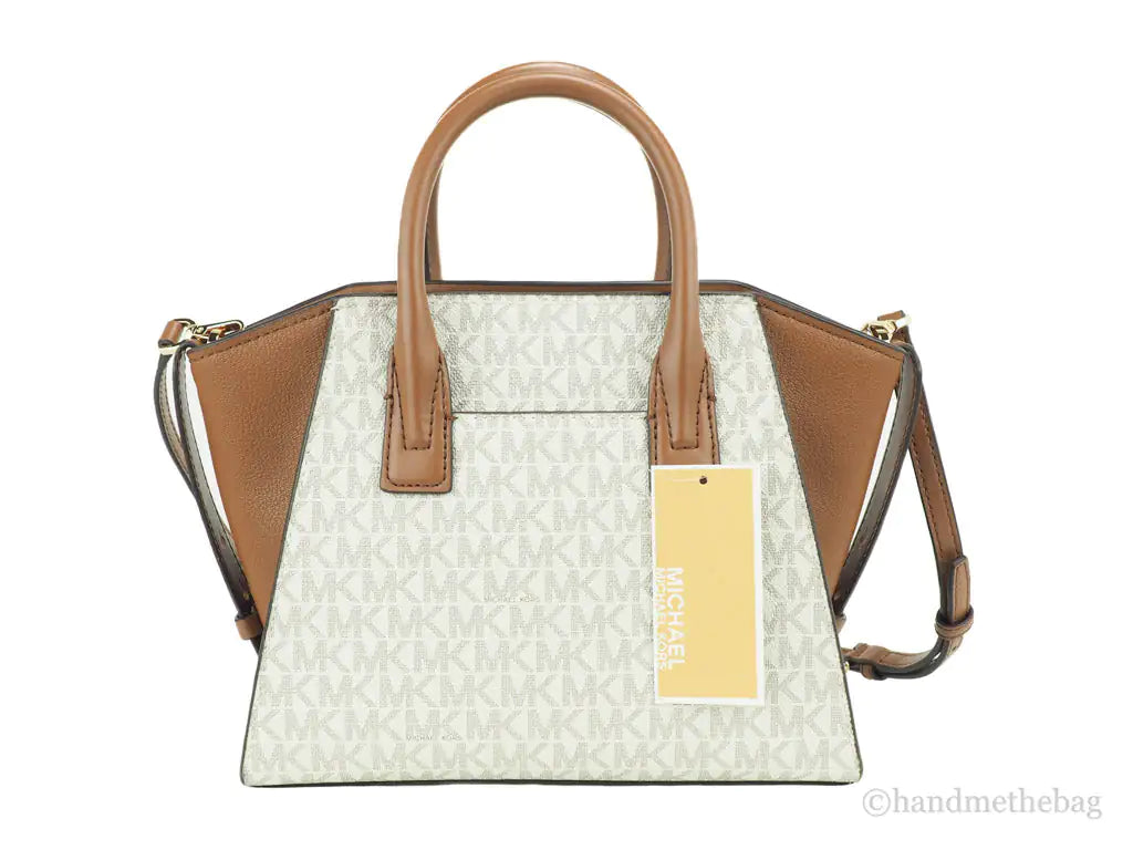 Michael Kors Avril Vanilla Signature PVC Leather Small Zip Satchel Handbag Purse - WanderMart Co.