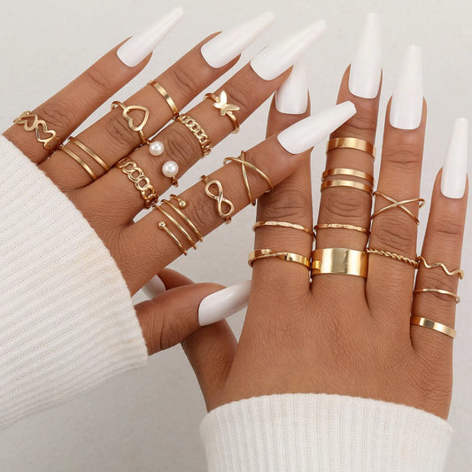 Gold Geometric Ring Set - WanderMart Co.