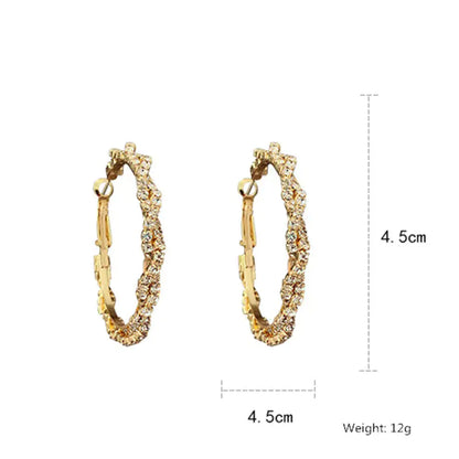 Shiny Screw Crystal Round Hoop Earrings - WanderMart Co.