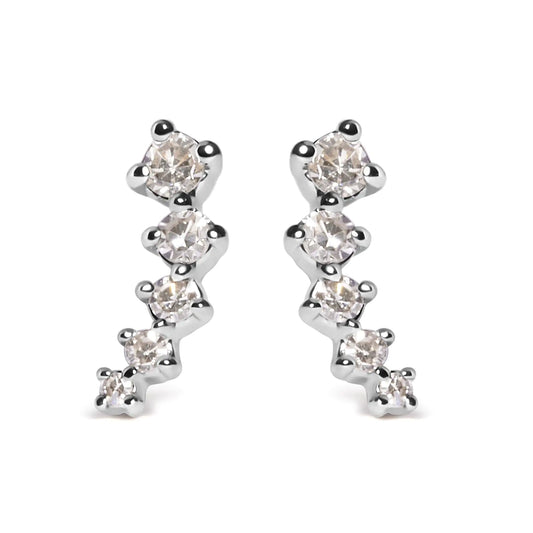 10K White Gold 1/10 Cttw Diamond Journey Style Climber Stud Earrings (H-I Color, I1-I2 Clarity) - WanderMart Co.