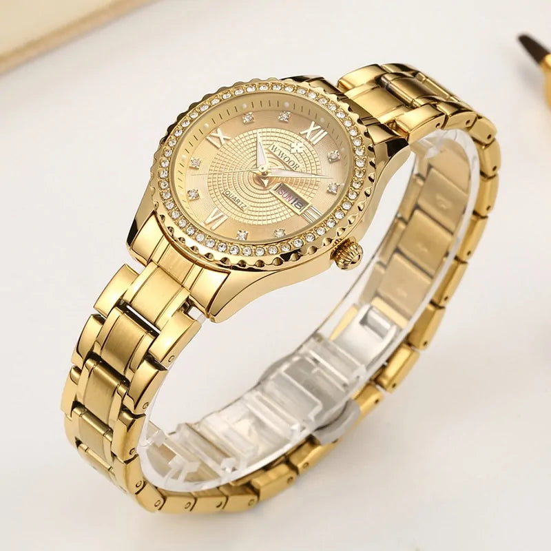 WWOOR Diamond Women's Fashion Dress Gold Quartz Watch - WanderMart Co.