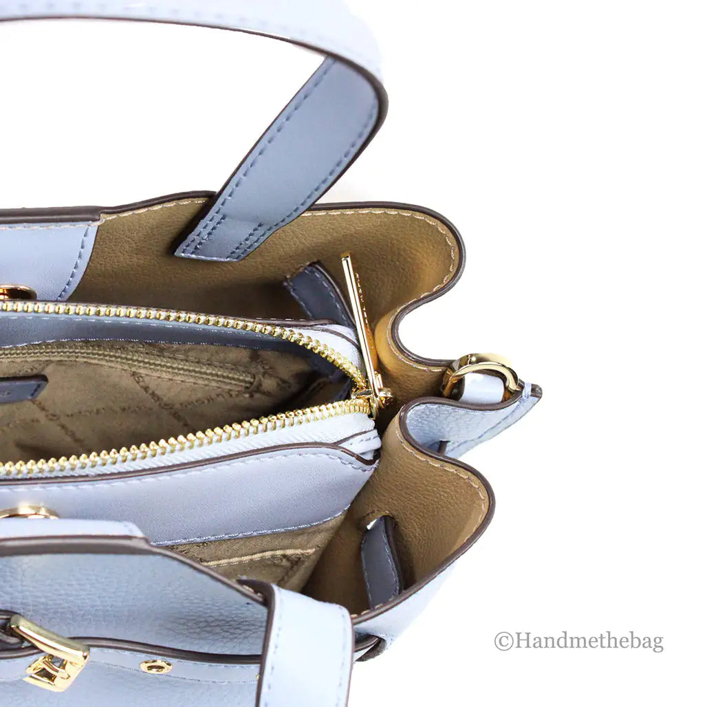 Michael Kors Emilia Small Pale Blue Leather Satchel Bag - WanderMart Co.