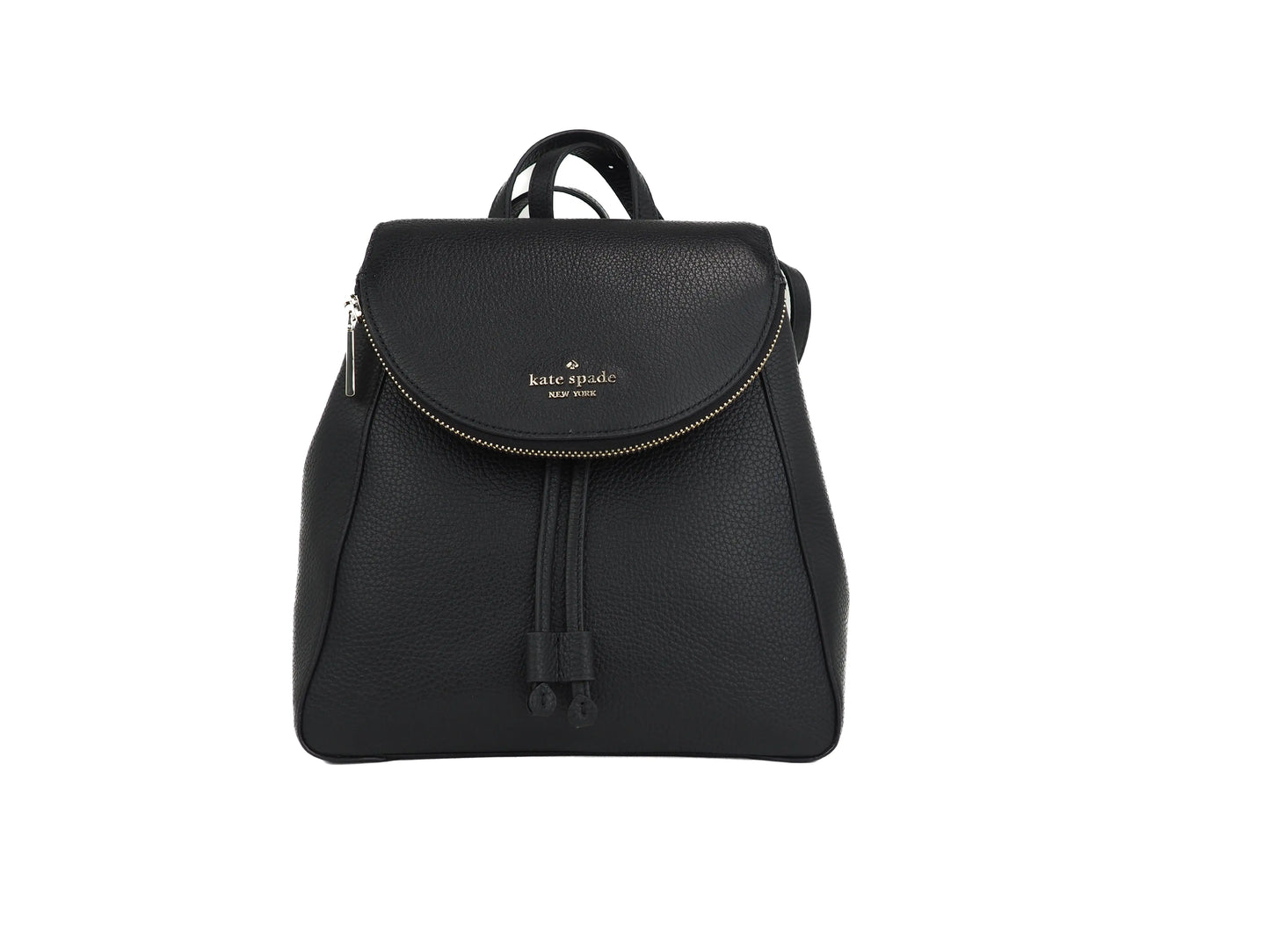 Kate Spade Leila Black Pebbled Leather Medium Flap Shoulder Backpack Book Bag - WanderMart Co.