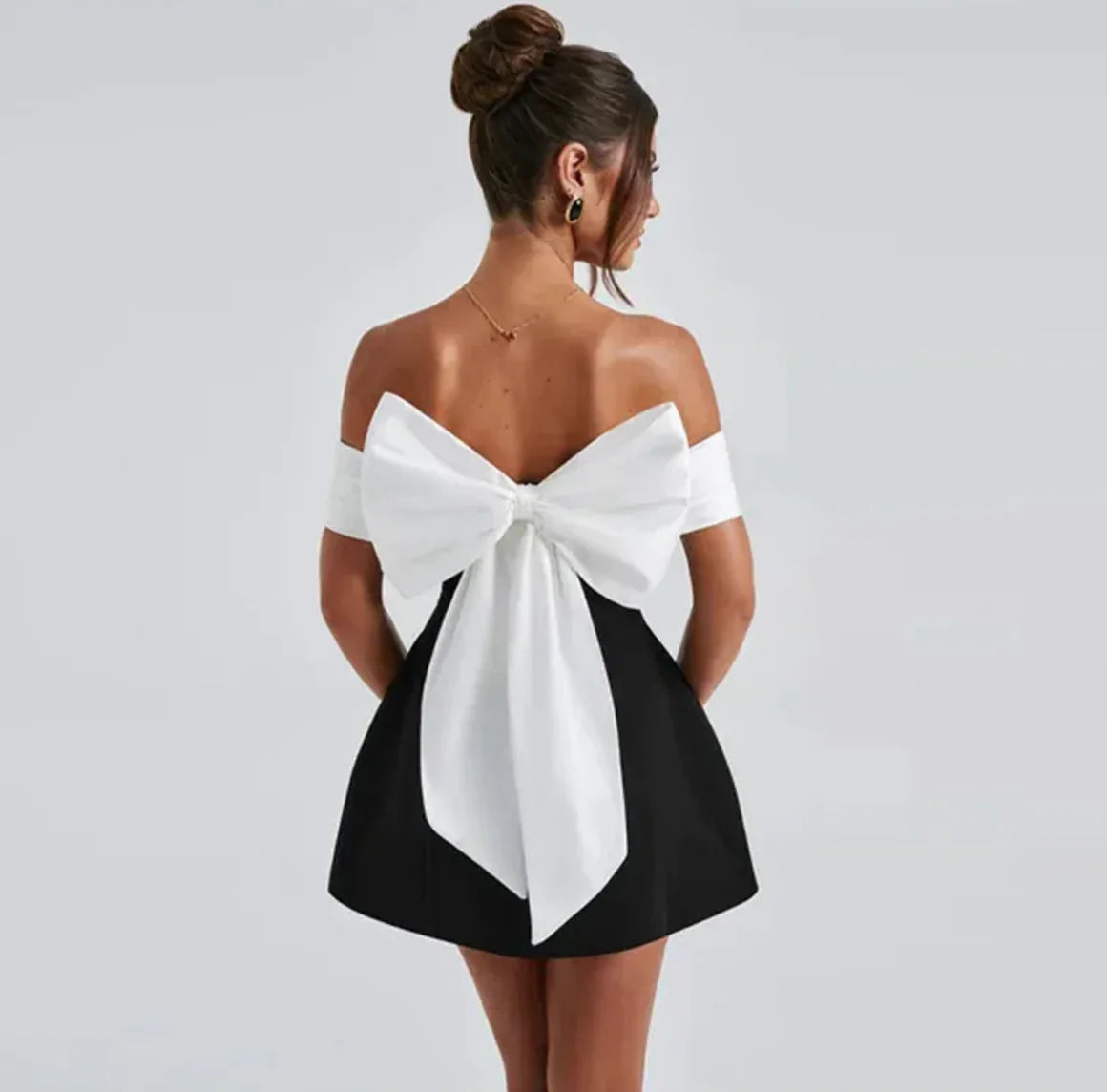 Black and White Bow Contrast Dress