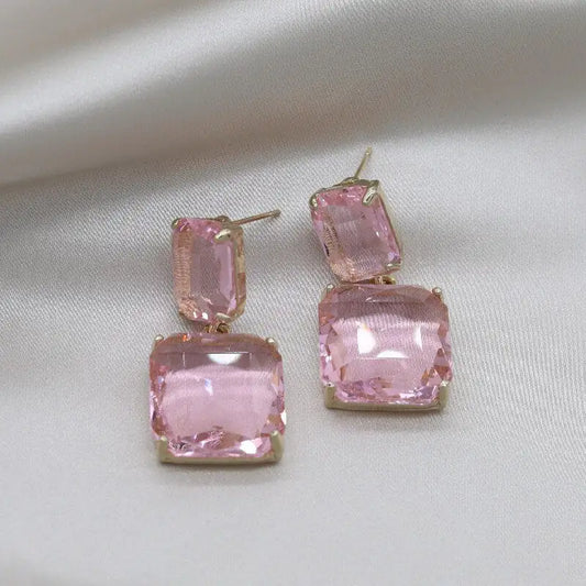 Korean Double Square Crystal Earrings - WanderMart Co.