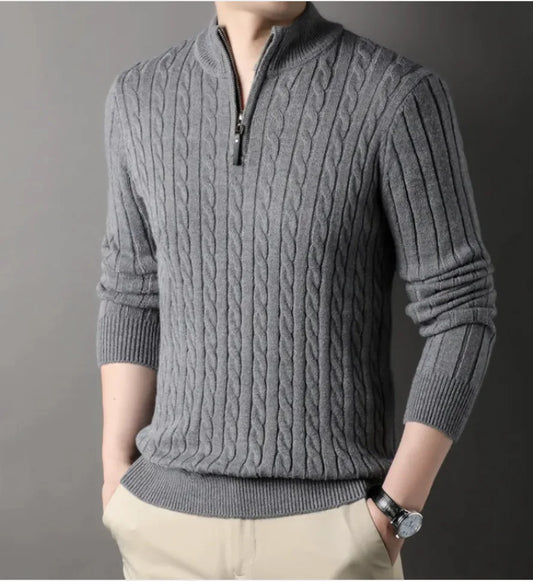 New Men's Solid Color Half Zipper Thick Sweater - WanderMart Co.