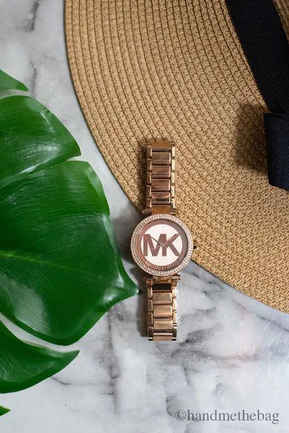 Michael Kors (MK5865) Parker Rose Gold Toned Stainless Steel Gemmed Bezel Watch - WanderMart Co.