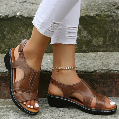 Orthopedic Leather Wedge Sandals - WanderMart Co.