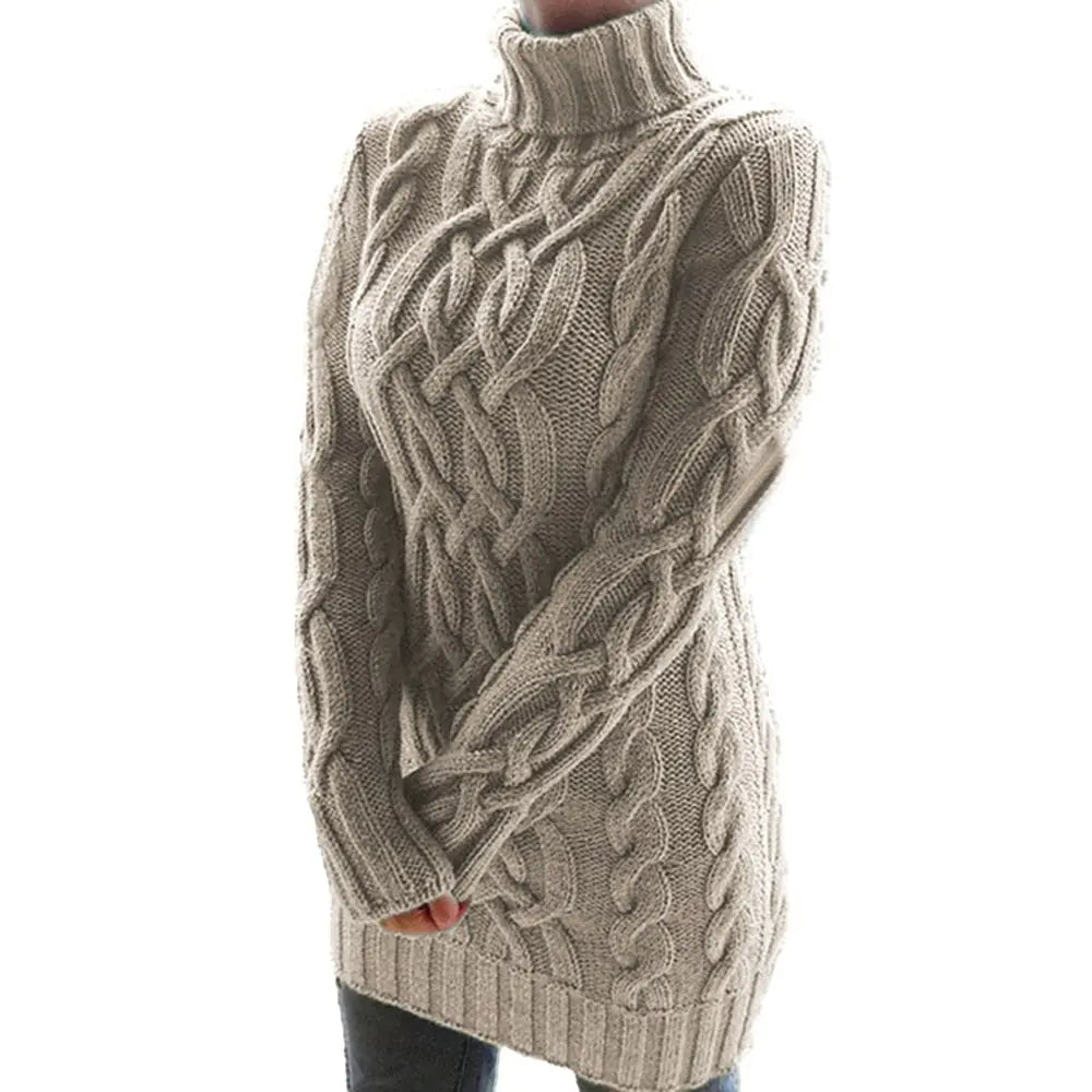 Turtleneck Twist Knitted Sweater Dress - WanderMart Co.