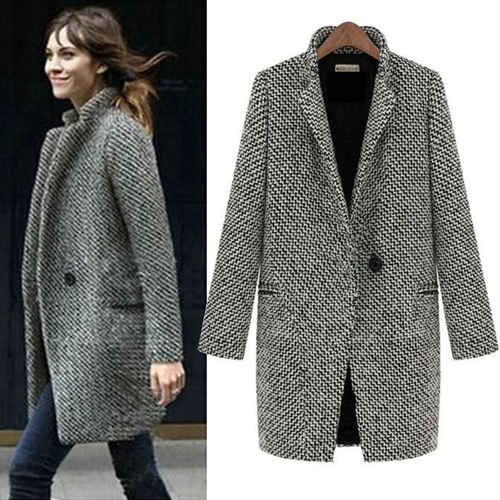 WOLF Houndstooth Wool Coat - WanderMart Co.