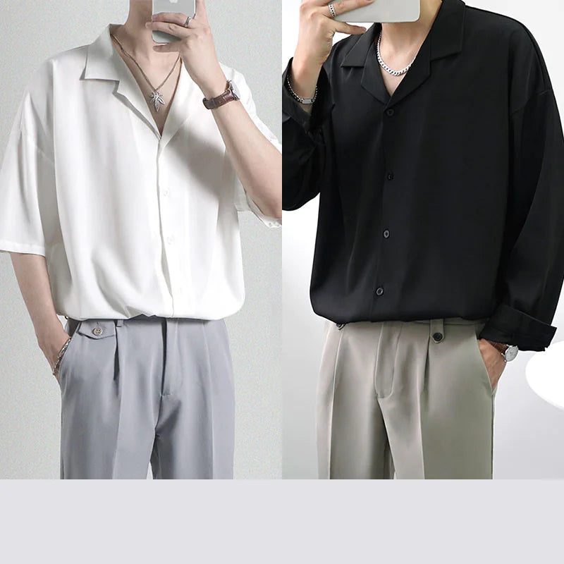 Men's Loose Casual Draped Ice Silk Shirt - WanderMart Co.