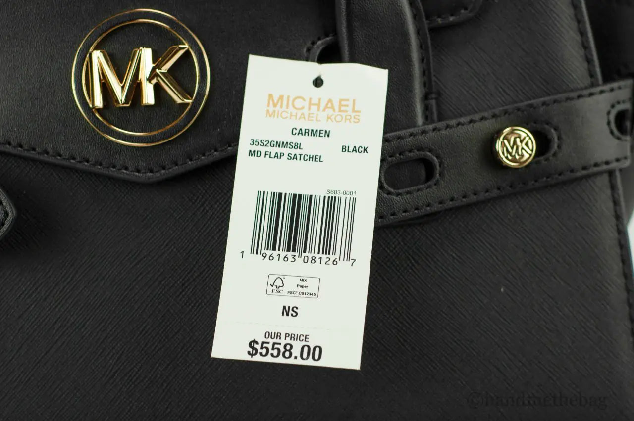 Michael Kors Carmen Medium Black Leather Satchel - WanderMart Co.