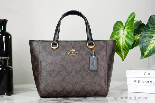 Coach (CA613) Alice Small Brown Black Crossgrain Leather Satchel Crossbody Convertible Bag - WanderMart Co.