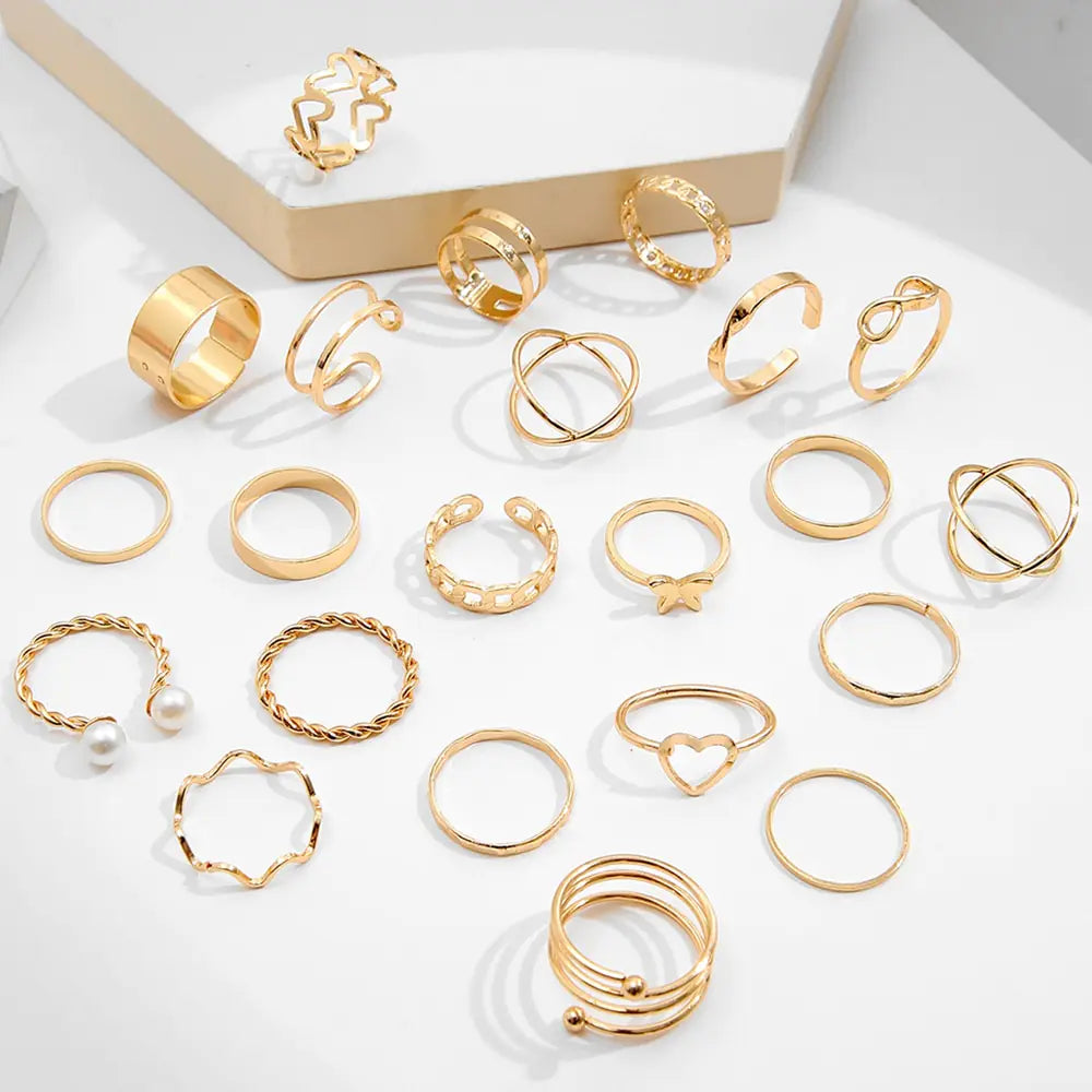 Gold Geometric Ring Set - WanderMart Co.