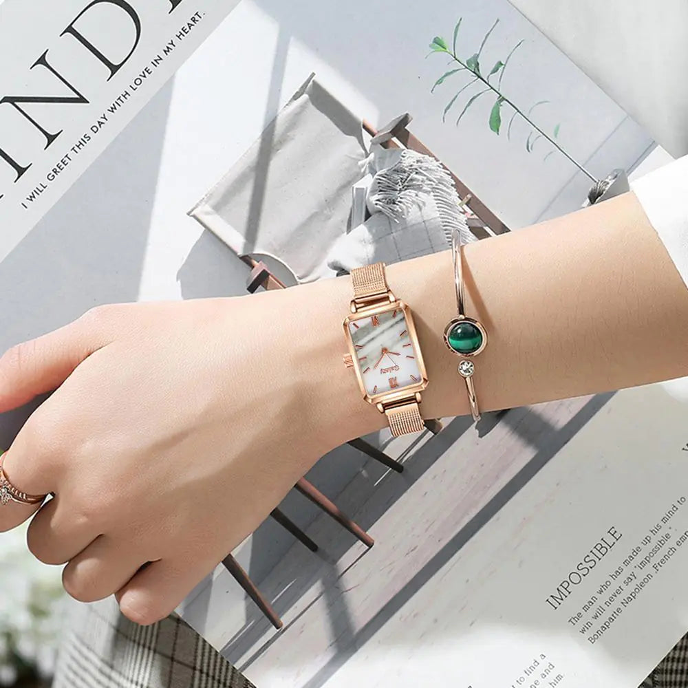 Rectangular Wristwatch and Classic Bracelet - WanderMart Co.