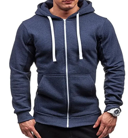 Sweatshirt Men's Zipper Hooded Jacket Men's European And American Hooded Solid Color Cardigan - WanderMart Co.