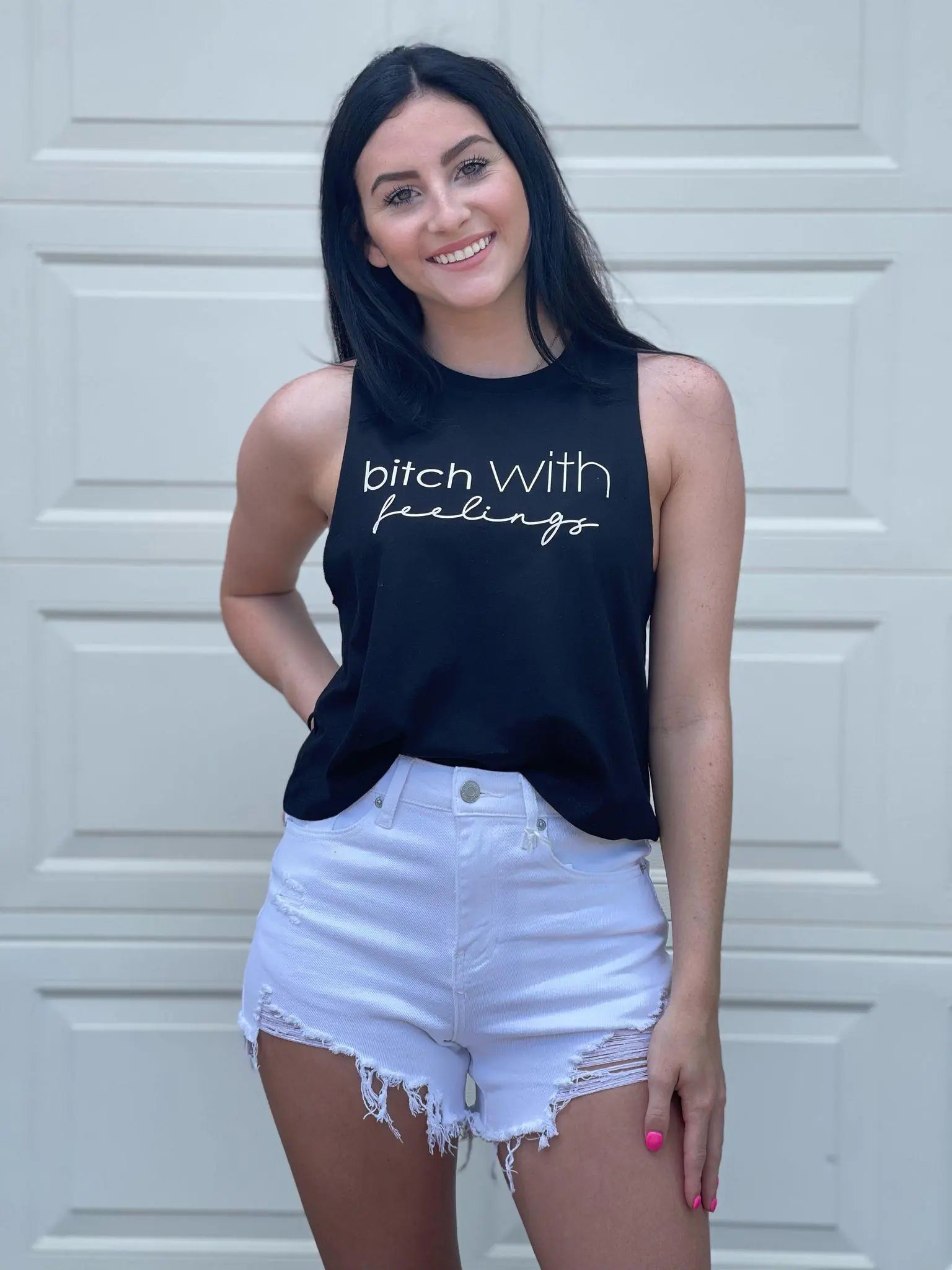 Bitch With Feelings Cropped Muscle Tank Top - WanderMart Co.