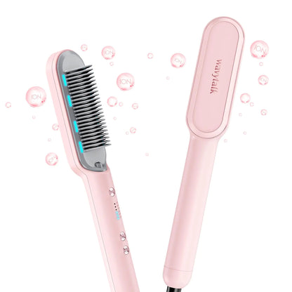 Wavytalk Hair Straightener Brush, Ionic Hair Straightening Comb for Women, Anti-Scald Ceramic Straightening Brush Fast Heating for Home Salon, Dual Voltage Pink. - WanderMart Co.