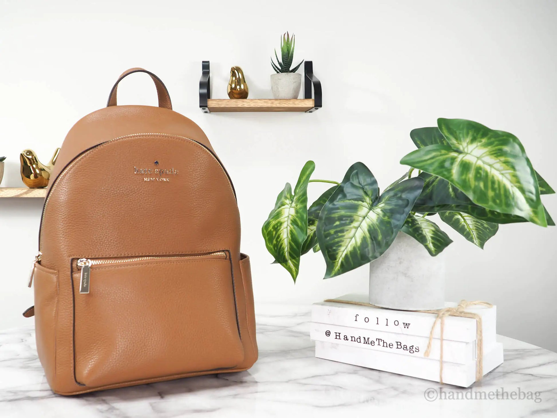 Kate Spade Leila Medium Warm Gingerbread Leather Dome Backpack - WanderMart Co.