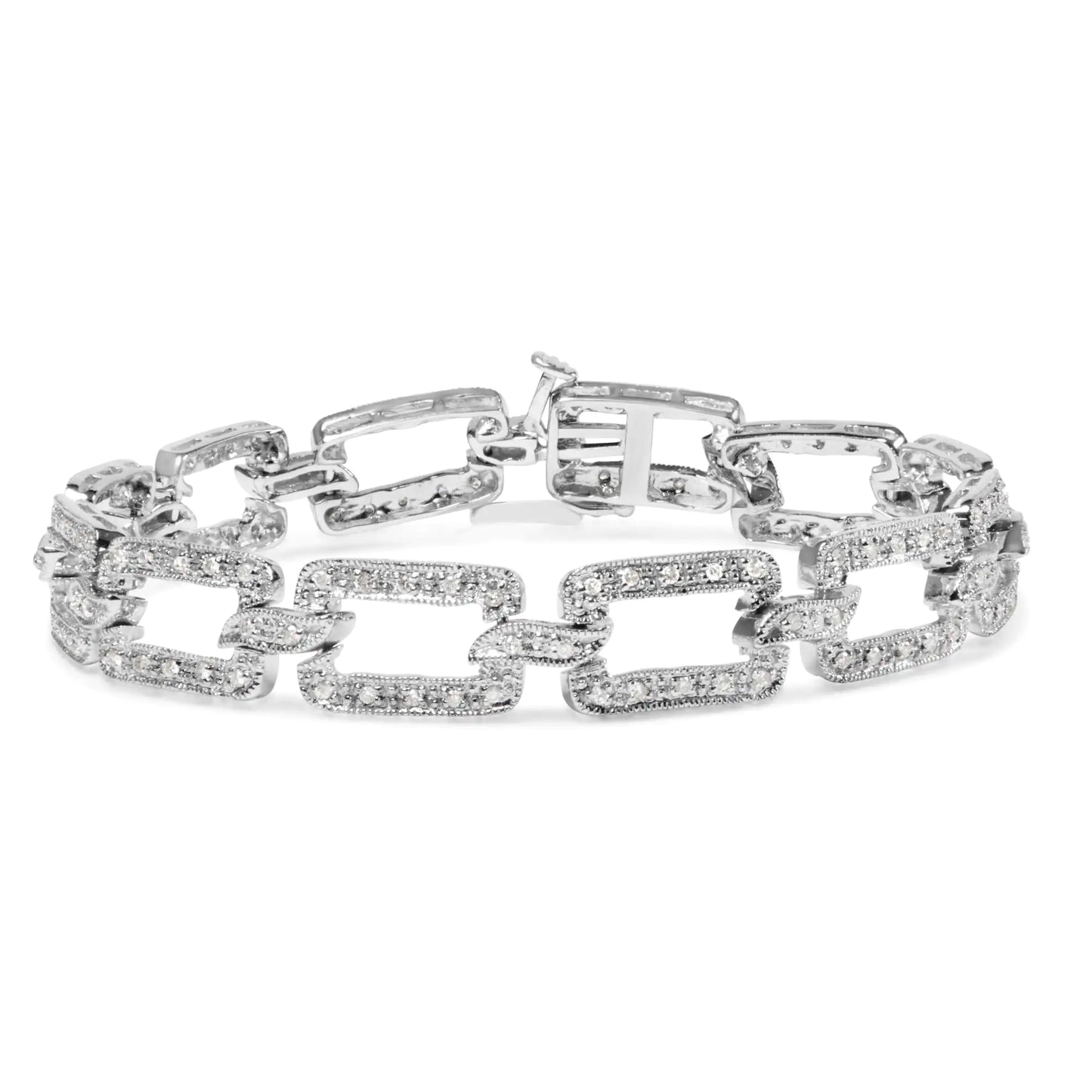 14K White Gold 3/4 Cttw Diamond Open Paperclip Link 7" Tennis Bracelet (H-I Color, I2-I3 Clarity) - WanderMart Co.