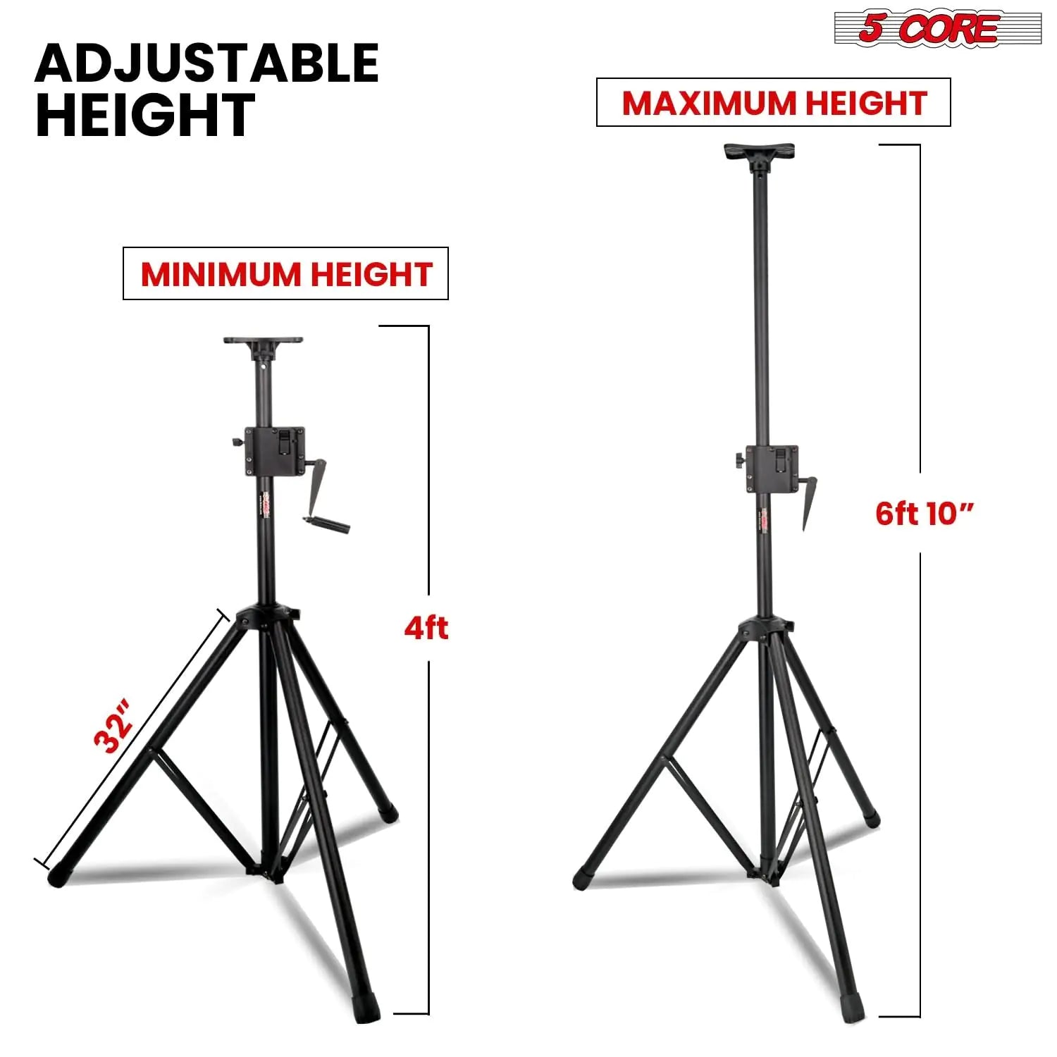 5 Core Speaker Stand Tripod Tall Crank Up Height Adjustable Heavy Duty Floor Stands 35mm PA Pole Mount - WanderMart Co.