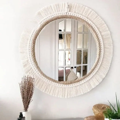 Nordic Hand-Woven Decorative Hanging Mirror - WanderMart Co.