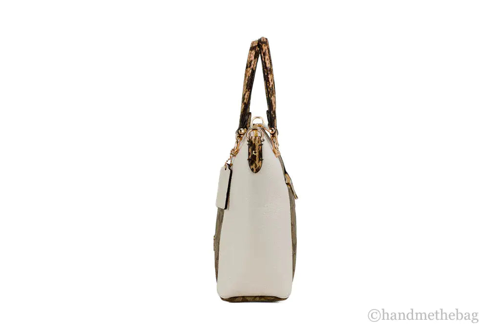 Coach (C7261) Kacey Khaki Chalk Blocked Canvas Top Zip Satchel Crossbody Handbag - WanderMart Co.