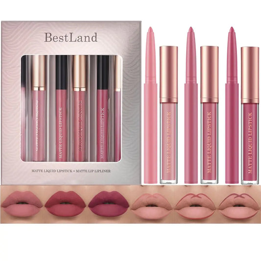 BestLand 6Pcs Matte Liquid Lipstick + Lip Liner Pens Set, One Step Lips Makeup Kits Pigment Velvety Nude Lip Stain Waterproof Long Wear Lip Gloss Make up Gift Set (Natural Allure Bundle) 6 Fl Oz (Pack of 1) Natural Allure Bundle - WanderMart Co.