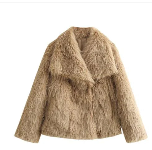 Women's Faux Fox Fur Coat: Luxe Furry Jacket for Autumn and Winter - WanderMart Co.