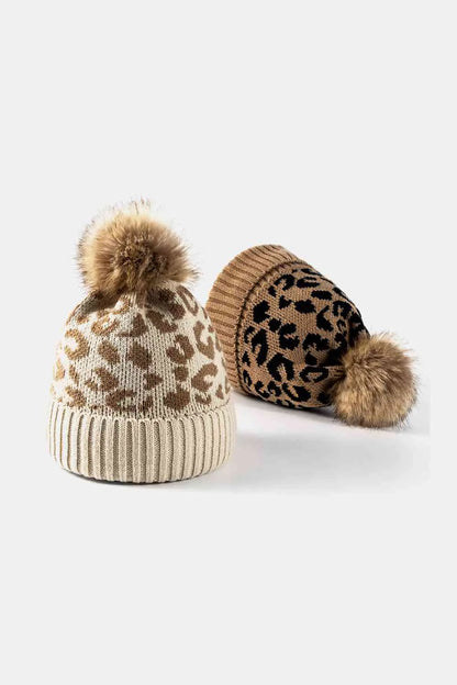 Leopard Pom-Pom Cuffed Beanie - WanderMart Co.