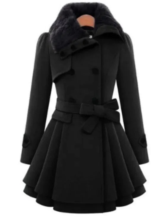 Women's Slim Double-Breasted Wool Coat – Mid-Length & Padded - WanderMart Co.