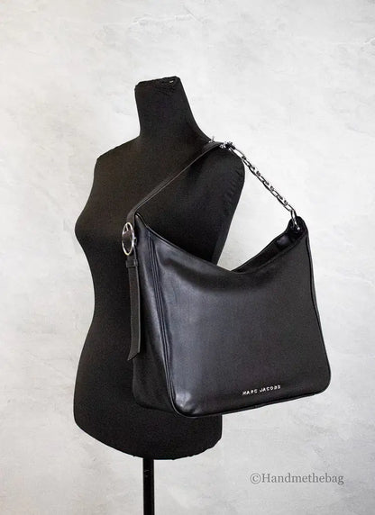 Marc Jacobs Tempo Large Black Leather Hobo Shoulder Bag - WanderMart Co.