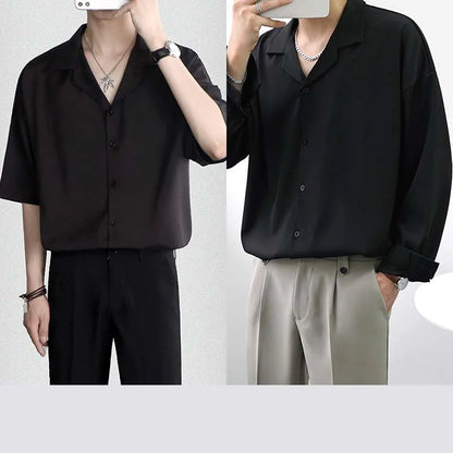 Men's Loose Casual Draped Ice Silk Shirt - WanderMart Co.