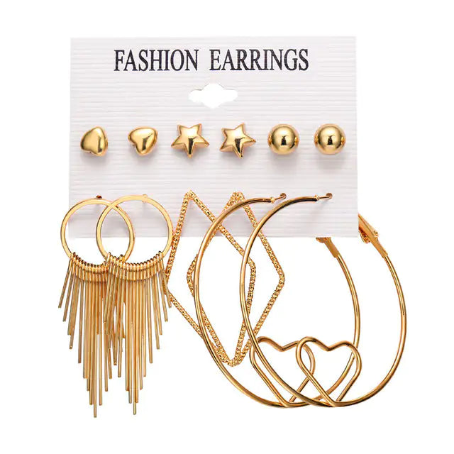 Gold Sequin Drop Earrings Set - WanderMart Co.