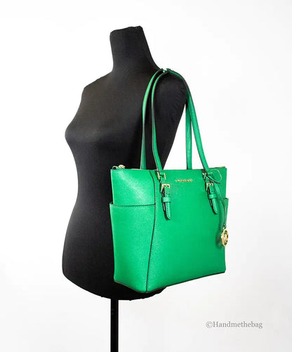 Michael Kors Charlotte Palmetto Green Large Top Zip Tote - WanderMart Co.