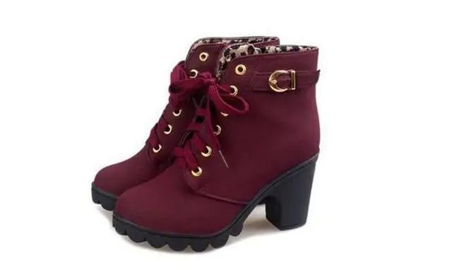 Autumn Winter Thick Heeled Boots - WanderMart Co.