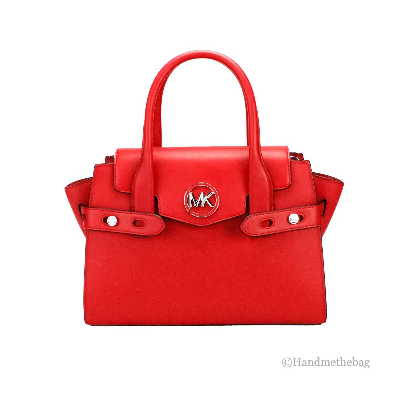 Michael Kors Carmen Medium Bright Red Vegan Leather Satchel - WanderMart Co.