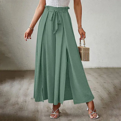 Women's Pants Solid Color Elastic High Waist Wide Leg Trousers - WanderMart Co.