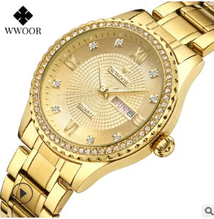 WWOOR Diamond Women's Fashion Dress Gold Quartz Watch - WanderMart Co.