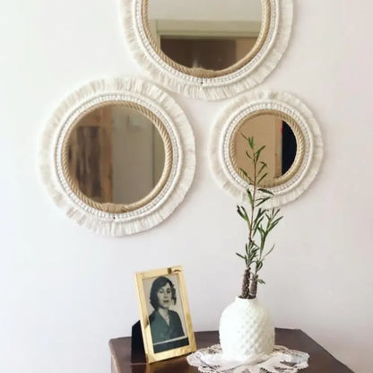 Nordic Hand-Woven Decorative Hanging Mirror - WanderMart Co.